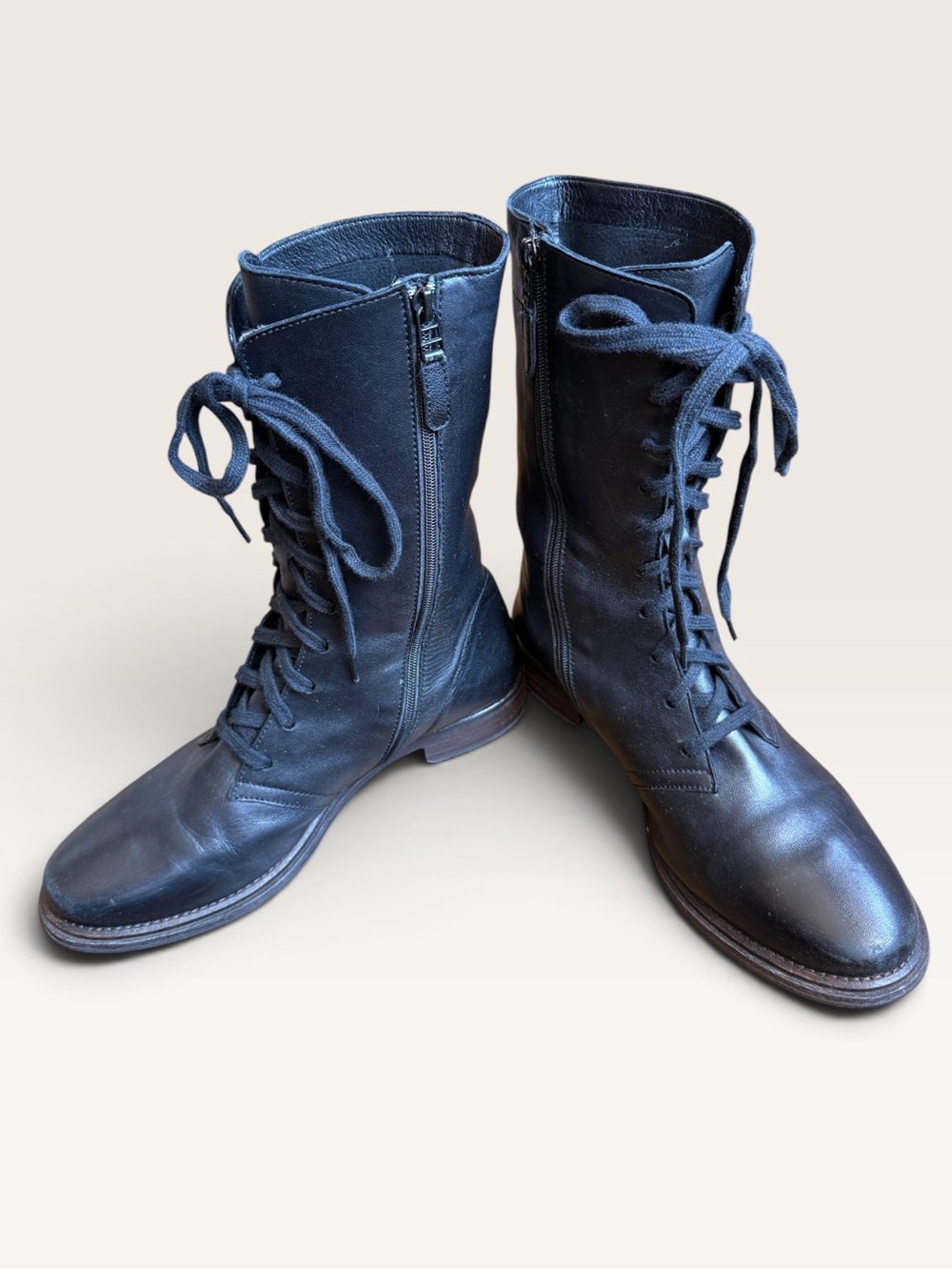COLE HAAN buttery soft leather mid calf lace up boots NIKE AIR 7B black like NEW - Picture 2 of 7